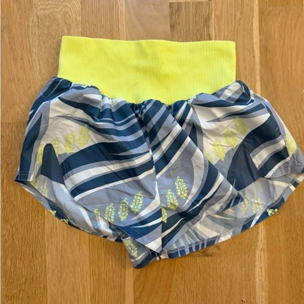 Free people movement Stylish Yellow and Blue Patterned Shorts